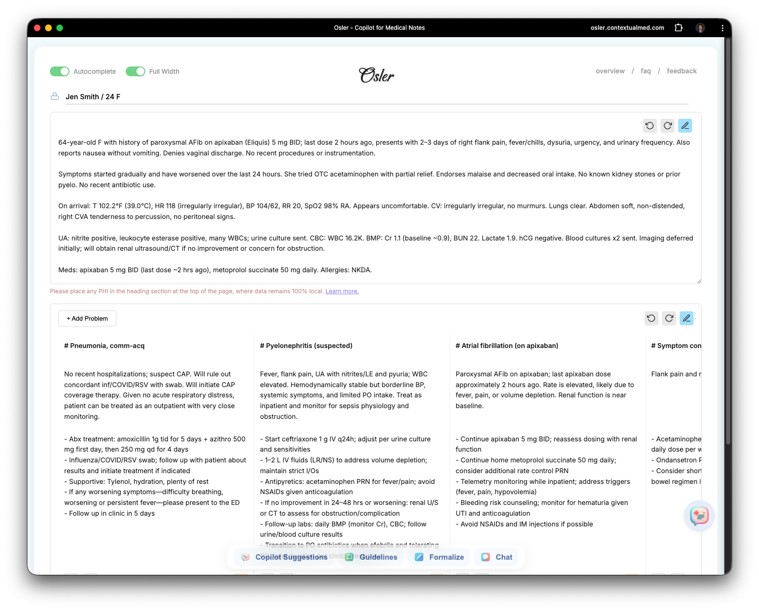 Osler Admit screenshot